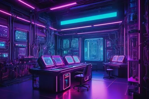 spaceship interior,ufo interior,computer room,cyberpunk,synth,neon coffee,80's design,cyberscene,scifi,jukebox,mainframes,aesthetic,the server room,cyberia,futuristic,jukeboxes,game room,neon,nightclub,spaceland,Illustration,Retro,Retro 05