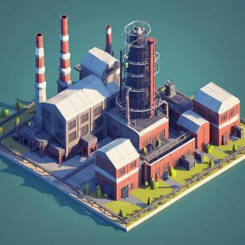 Low Poly,industrial plant,heavy water factory,factories,industrial landscape,refinery,power plant,industrial ruin,smeltery,industrial building,factory chimney,coal-fired power station,industrial area,