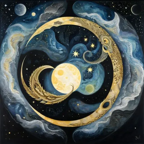 circumlunar,moon and star background,phase of the moon,silmarils,yinyang,zodiac,Illustration,Abstract Fantasy,Abstract Fantasy 15