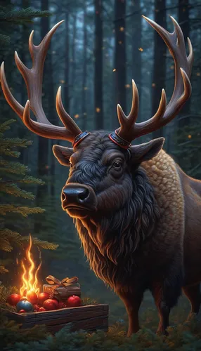 elk,elk bull,bull elk resting,moose,deer bull,buffalo plaid antlers,buffalo plaid deer,bison,nordic bear,boar,deer illustration,forest animal,bull moose,bull elk on lateral moraine,manchurian stag,stag,burned mount,raindeer,moose antlers,horned,Illustration,Realistic Fantasy,Realistic Fantasy 27