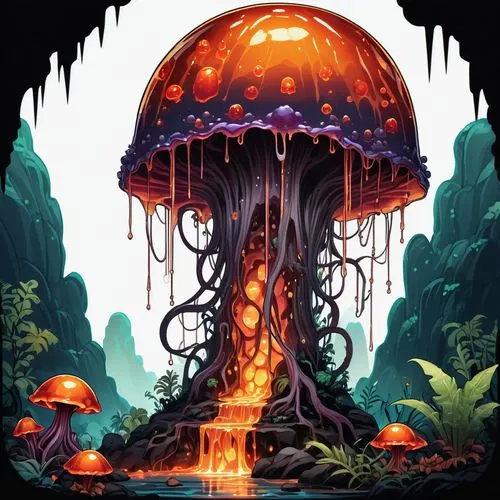 mushroom landscape,mushroom island,tree mushroom,forest mushroom,mushroom type,muscaria,Illustration,Abstract Fantasy,Abstract Fantasy 11