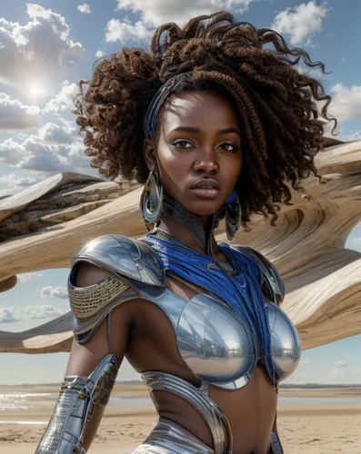 warrior woman,female warrior,wind warrior,beautiful african american women,digital compositing,african american woman,breastplate,symetra,avatar,head woman,fantasy woman,x-men,xmen,maria bayo,alien warrior,x men,black women,african woman,nova,tassili n'ajjer