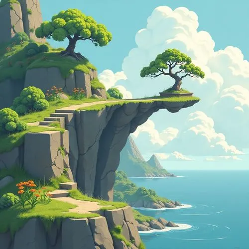 cartoon video game background,an island far away landscape,cliffside,islands,mushroom island,kanto