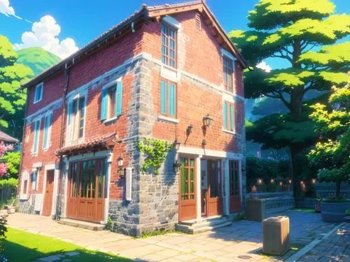 violet evergarden,studio ghibli,euphonium,apartment house,red brick,victorian house,red bricks,old town house,townhouses,pub,brownstone,wine tavern,brick house,beautiful home,crooked house,tearoom,little house,country house,flower shop,tenement,Anime,Anime,Traditional