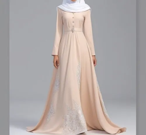 For Muslim hijab digital drawing with 3d with out embroidery blain design ,some mannequins and other items displayed on display,abayas,abaya,tahiliani,a floor-length dress,wedding gown,kurung,Photogra