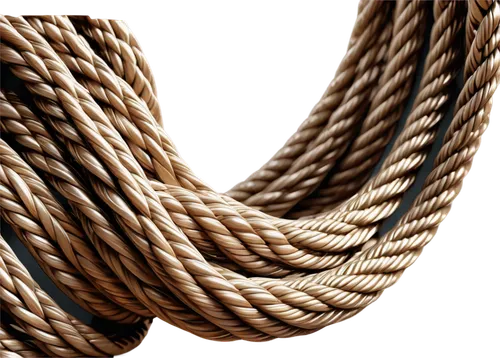 Coiled rope, brown rope, twisted fibers, rough texture, metallic clip, shiny surface, 3D rendering, low-angle shot, dramatic lighting, close-up composition, detailed knots, realistic shading.,jute rop