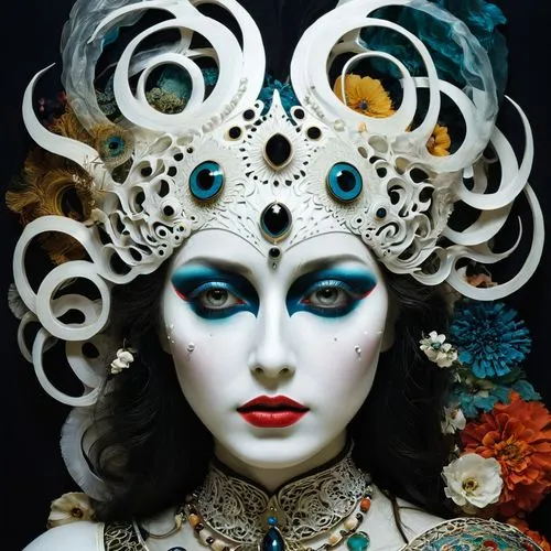 amidala,venetian mask,viveros,masquerade,the carnival of venice,ashkali,headpiece,medusa,raja,obatala,diablada,bodypainting,efik,yasumasa,body painting,headdress,leota,maschera,jingna,dela,Illustration,Abstract Fantasy,Abstract Fantasy 08