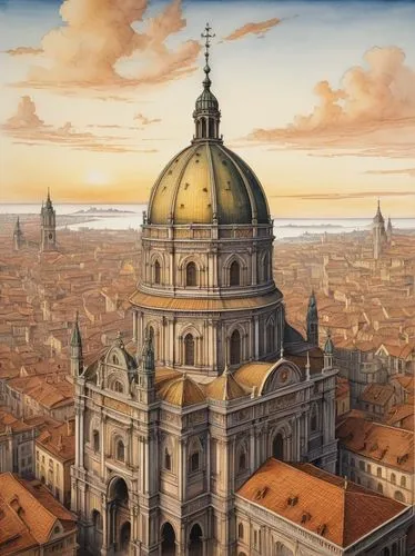 schuitema,schuiten,dresden,berlin cathedral,brunelleschi,duomo,seregil,eternal city,roof domes,kunsthistorisches museum,viennese,viena,sheldonian,salamanca,the city of mozart,santiago de compostela,cathedral of modena,venanzio,florencia,rome 2,Art,Classical Oil Painting,Classical Oil Painting 28