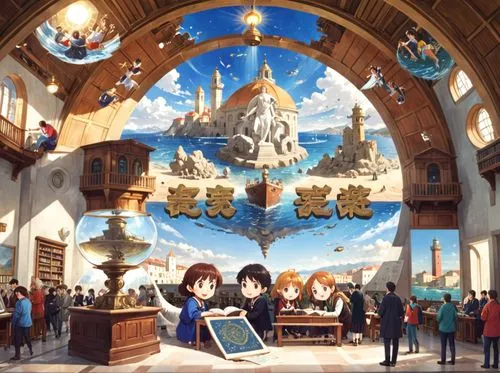 church painting,studio ghibli,catholicoi,hogwarts,treasure hall,holy place,Anime,Anime,Realistic