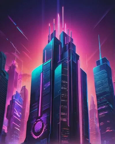 cyberpunk,metropolis,futuristic landscape,futuristic,cityscape,skyscraper,monolith,electric tower,fantasy city,the skyscraper,dystopian,80's design,skyscrapers,skycraper,purple wallpaper,dystopia,cg artwork,pc tower,vast,colorful city,Unique,Design,Logo Design