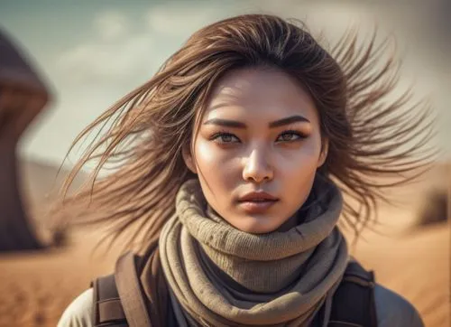 girl on the dune,desert background,sahara,portrait background,arabian,capture desert,woman holding gun,girl with gun,desert flower,female warrior,wind warrior,dune 45,gi,dune,cg artwork,head woman,solo,girl with a gun,desert,visual effect lighting,Photography,General,Realistic