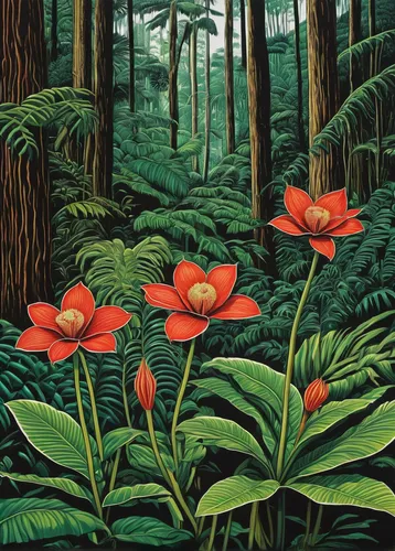 david bates,palm lilies,tropical flowers,anthurium,illustration of the flowers,flower painting,red poppies,red orange flowers,forest flower,rain forest,red flowers,fritillaria imperialis,flowers png,rainforest,forest floor,forest plant,oleaceae,tropical and subtropical coniferous forests,ferns,forest anemone,Illustration,Black and White,Black and White 18