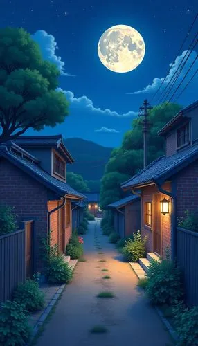 studio ghibli,moonlit night,night scene,ghibli,kawase,cartoon video game background