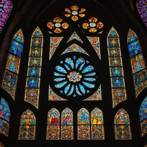 stained glass windows,stained glass,stained glass window,church windows,church window,stained glass pattern,mosaic glass,colorful glass,glass window,the window,panel,gaudí,window,opaque panes,art nouveau,fleur-de-lis,sagrada familia,round window,front window,the palau de la música catalana,Art,Artistic Painting,Artistic Painting 05