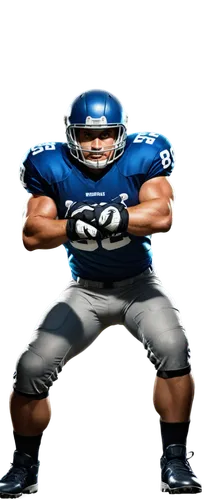 muscular man, lineman, athletic build, strong facial features, short hair, sweat, muscular arms, rugged hands, football helmet, shoulder pads, tight jersey, athletic pants, cleats, dynamic pose, low-a