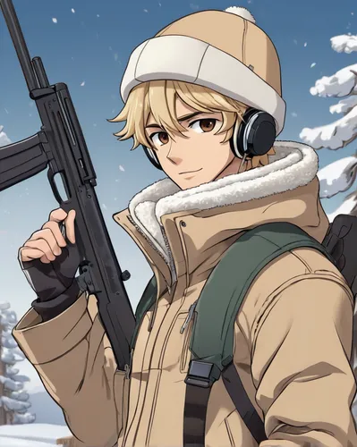 darjeeling,m16,airsoft,cold weapon,sniper,seal hunting,winter background,stalingrad,colt,ushanka,airgun,holding a gun,belarus byn,rifle,airsoft gun,snipey,winter clothing,russian winter,kalashnikov,south russian ovcharka,Illustration,Japanese style,Japanese Style 07