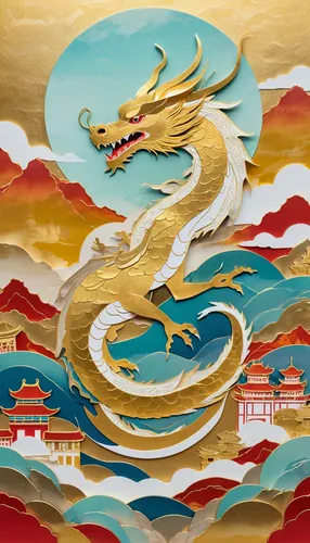 golden dragon,chinese dragon,painted dragon,dragon li,potala,qinghai,tibet,dragon boat,dragon,chinese clouds,potala palace,oriental painting,chinese art,dragon palace hotel,forbidden palace,lhasa,dragon of earth,inner mongolia,tibetan,fire breathing dragon,Unique,Paper Cuts,Paper Cuts 06