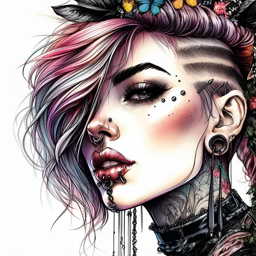 Extender y completar la imagen,punk design,tattoo girl,splintered,punk,painted lady,fashion illustration,cyborg,fantasy portrait,streampunk,boho art,harley,birds of prey-night,fantasy art,cyberpunk,th