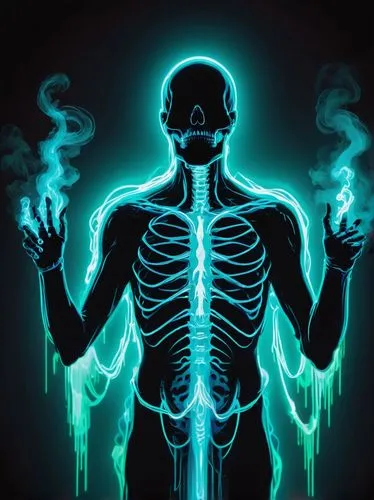 neon body painting,medical illustration,neon ghosts,medical concept poster,dr. manhattan,skeletal,the human body,skeleltt,x-ray,divine healing energy,ego death,skeletal structure,uv,vapor,medical imaging,bioluminescence,cancer illustration,xray,sci fiction illustration,smoke background,Conceptual Art,Fantasy,Fantasy 02