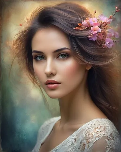 beautiful girl with flowers,romantic portrait,mystical portrait of a girl,girl in flowers,faery,fantasy portrait,Conceptual Art,Daily,Daily 32