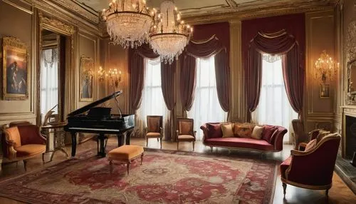 parlor,steinway,grand piano,ritzau,steinways,royal interior,great room,ornate room,fortepiano,villa cortine palace,the piano,enfilade,chambre,concertgebouw,foyer,concerto for piano,victorian room,rosenkavalier,pianoforte,sitting room,Illustration,Realistic Fantasy,Realistic Fantasy 21