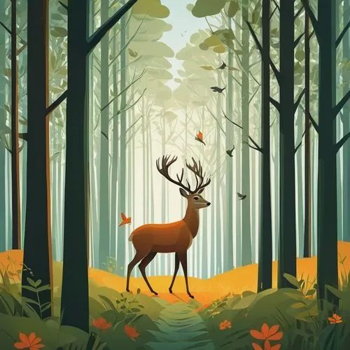 deer illustration,forest background,forest animal,forest animals,stag,deer,Illustration,Vector,Vector 05