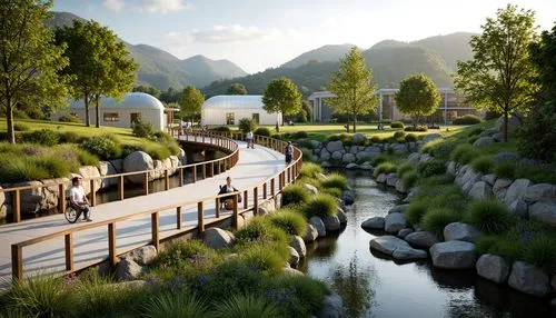 3d rendering,futuristic landscape,riftwar,render,riverworld,gondolin,ecotopia,rivendell,riverwood,adventure bridge,streamwood,landscape background,3d rendered,ecovillages,urban park,ecovillage,scenic bridge,3d render,river of life project,golf resort