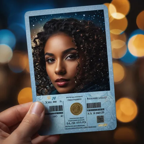 Create an artistic passport size photo with a bokeh effect.,a plastic card,youtube card,star card,visa card,digital identity,chip card,ec card,debit card,visa,credit card,square bokeh,credit-card,squa