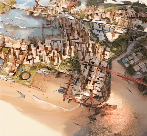 cube stilt houses,aerial landscape,human settlement,mud village,eco-construction,urban development,urbanization,development concept,hanging houses,ancient city,shipyard,artificial island,destroyed city,floating huts,escher village,skyscraper town,urban design,karnak,concept art,stilt houses