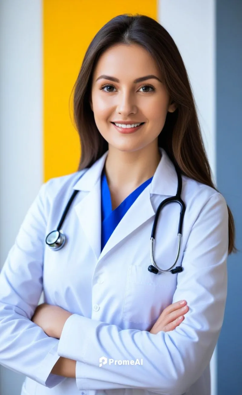 a woman in medical coat posing for a po,healthcare professional,healthcare medicine,female doctor,gastroenterologist,endocrinologist,otolaryngologist