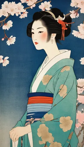 geisha girl,japanese woman,geisha,japanese art,kimono fabric,cool woodblock images,woodblock prints,kimono,mukimono,japanese floral background,woman sitting,oriental girl,oriental painting,plum blossoms,shakuhachi,motsunabe,tea ceremony,japanese culture,japanese-style,shirakami-sanchi,Illustration,Paper based,Paper Based 23