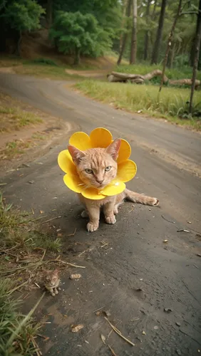 flower cat,blossom kitten,on a wild flower,flower animal,ginger kitten,flower hat