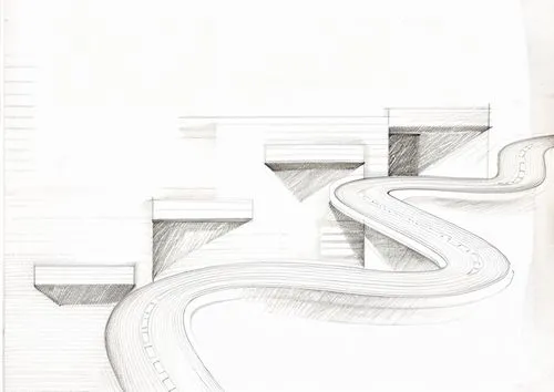 A sketch, pencil clean lines,a drawing of a road going to the right,frame drawing,hejduk,winding staircase,interlacing,overdrawing,draughtsmanship,Design Sketch,Design Sketch,Fine Line Art