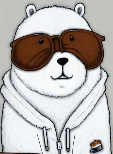 a white fuzzy polar bear, wearing an overcoat, smoking a cigar,there is a polar bear wearing sunglasses,icebear,whitebear,ice bear,bearman,pandurevic,slothbear,white bear,pandur,nordic bear,mawson,pan