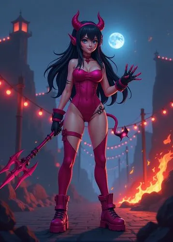 a very beautiful woman in lingerie with horns,bedevil,akali,devil,elektra,ramirez,demonata