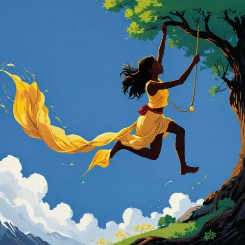 tarzan,oshun,slackline,rope swing,flying girl,tightrope,fairies aloft,leap of faith,promethea,diwata,tree swing,volador,libre,golden swing,baoshun,zacchaeus,libertad,freefalling,hula,world digital painting,Illustration,Vector,Vector 11