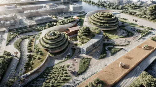 autostadt wolfsburg,3d rendering,urban design,roof garden,urban development,futuristic architecture,eco hotel,urban park,archidaily,eco-construction,render,multi storey car park,smart city,school design,skyscapers,aerial landscape,transport hub,mixed-use,oval forum,trajan's forum