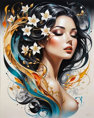 jasmine blossom,flower painting,boho art,art painting,orange blossom,fantasy art,tiger lily,star magnolia,oil painting on canvas,scent of jasmine,white plumeria,girl in flowers,gold foil art,the zodiac sign pisces,jasmine,kahila garland-lily,flower art,flower wall en,jasmine flower,gardenia,Unique,Design,Logo Design