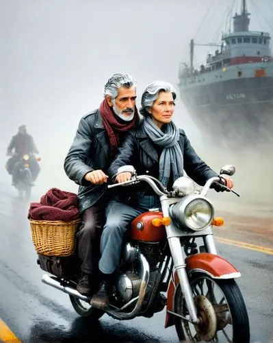 old couple,vintage man and woman,motorcycling,motorcycle tour,family motorcycle,piaggio ciao,motorbike,motorcycle,motorcycles,motorcycle tours,oil painting on canvas,oil painting,motor-bike,love in the mist,seafaring,motorcyclist,elderly people,vintage boy and girl,side car race,pensioners,Unique,3D,Toy