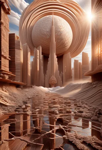 futuristic landscape,futuristic architecture,mandelbulb,futuristic art museum,alien world,sky space concept,desert planet,steelwool,mushroom landscape,spheres,virtual landscape,alien planet,digital compositing,fractal environment,3d fantasy,metropolis,floor fountain,3d rendering,planet eart,ancient city