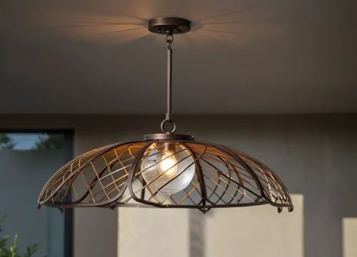 Outdoor pendant chandelier with glass globe on the center  and metal framing finish in dark bronze,an old fashioned cage light hangs above a dining table,cuckoo light elke,hanging lamp,foscarini,hangi