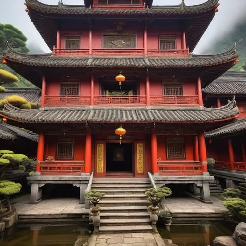 asian architecture,buddhist temple,hall of supreme harmony,buddha tooth relic temple,wudang,sanshui,hanging temple,tujia,xiangshan,xishui,pengshui,palyul,the golden pavilion,chengdu,hanhwa,emei,chongqing,guizhou,kyoto,fenghuang,Illustration,Realistic Fantasy,Realistic Fantasy 08