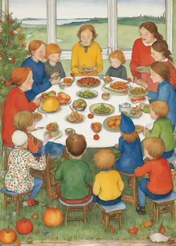 ginger family,children's christmas,kate greenaway,christmas circle,mulberry family,placemat,thanksgiving table,holiday table,thanksgiving veggies,purslane family,advent calendar,christmas table,christmas menu,modern christmas card,christmas scene,birch family,thanksgiving,nordic christmas,children's hands,parents with children,Illustration,Realistic Fantasy,Realistic Fantasy 31