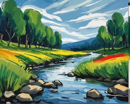 river landscape,flowing creek,salt meadow landscape,landscape background,a river,brook landscape,braided river,mountain river,river cooter,streams,mountain stream,painting technique,small landscape,natural landscape,riverbank,river view,watercolor background,foliage coloring,river,swampy landscape,Art,Artistic Painting,Artistic Painting 37