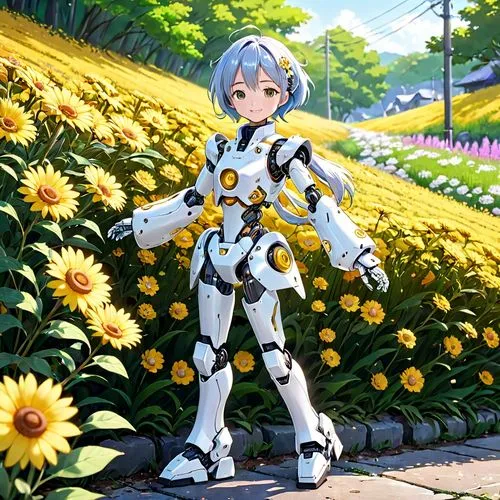 rei ayanami,senna,mecha,hypericum,heavy object,ixia,meteora,sigma,android,lily of the field,bolt-004,evangelion eva 00 unit,bee,flower background,evangelion,bumblebee,minibot,helichrysum,toori,celestial chrysanthemum,Anime,Anime,Traditional