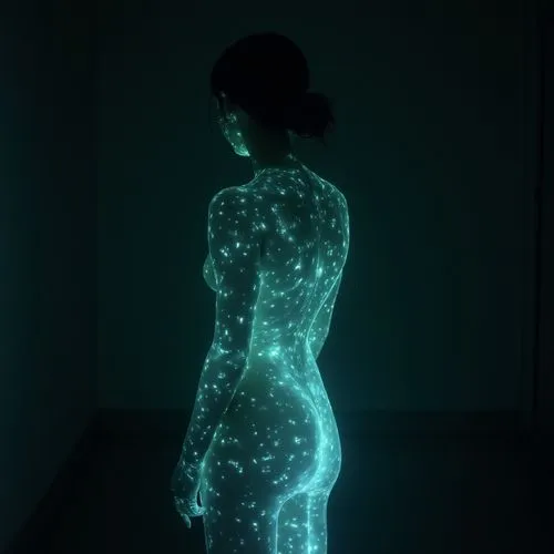 hologram,cortana,neon body painting,woman silhouette,holograms,female silhouette,Illustration,Paper based,Paper Based 30