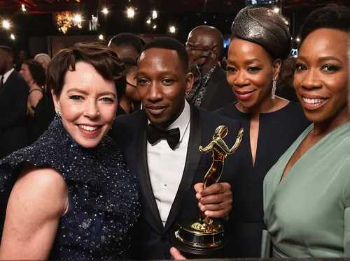 Someone's missing:The mishap meant the star almost missed out on posing for the traditional acting awards photo with Best Actress winner Olivia Colman, and Supporting Actor and Actress recipients Mahe