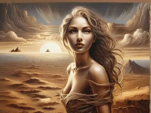 girl on the dune,sand rose,inanna,fantasy art,desert rose,ariadne,Illustration,Realistic Fantasy,Realistic Fantasy 25