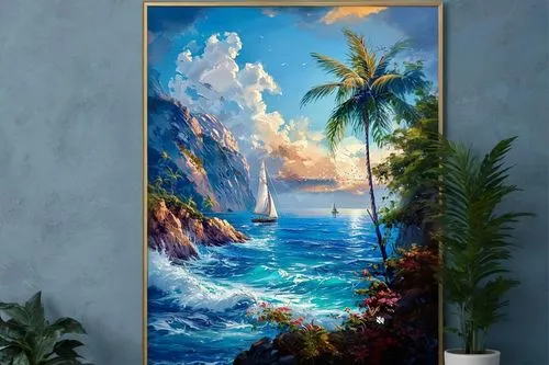 aquarium decor,sea landscape,coastal landscape,ocean background,beach landscape,landscape background,tropical sea,shower curtain,wall decor,slide canvas,landscape with sea,oil painting on canvas,wall 