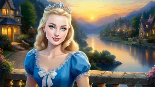 Romantic masterpiece oil painting, cute girl portrait, nostalgic 1950's style kitsch, breathtaking beautiful kingdom landscape, majestic fantasy scenery, evening lighting, highly detailed highres, abs